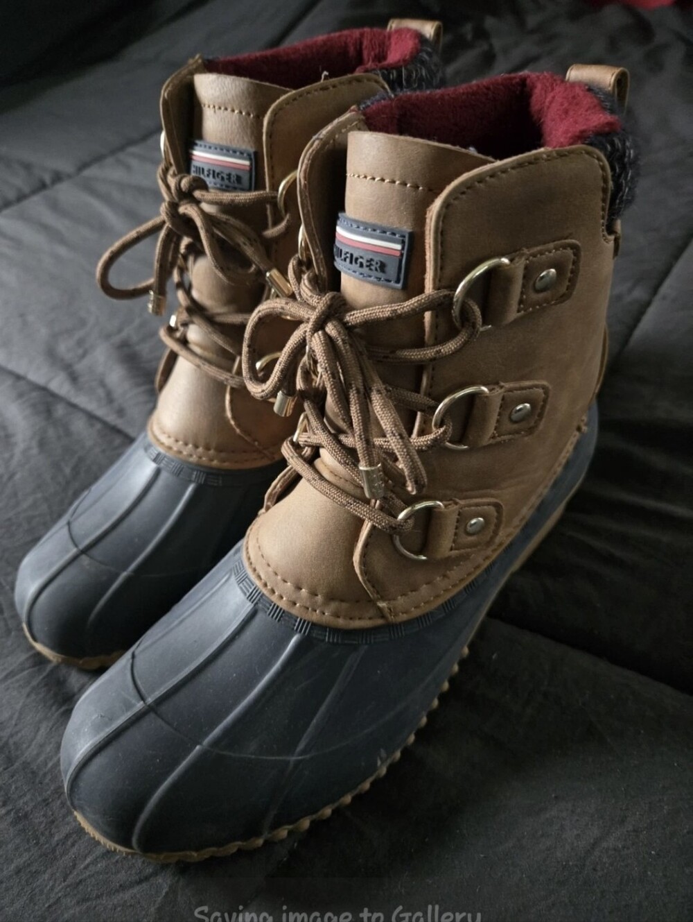 Tommy Hilfiger Waterproof Duck Boots Womens 8 M Roza Brown Faux Leather Lace Up